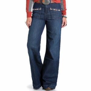 Cruel Denim High Rise Wide Leg Dark Wash Cowgirl Jeans Tribal Embroidered Pocket